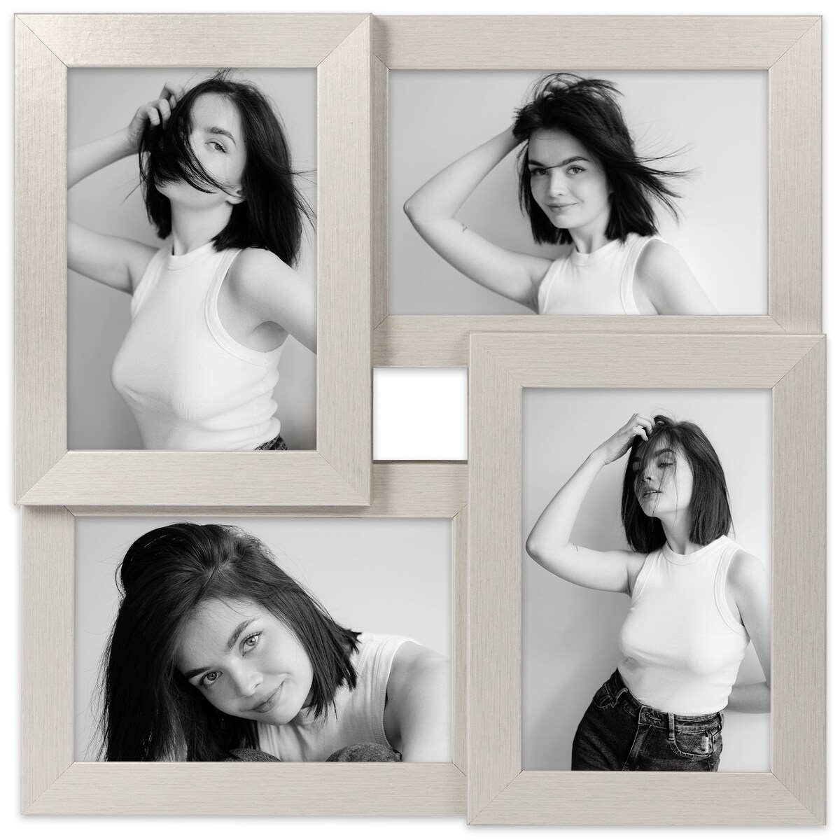 Multirama ramka na zdjęcia. Srebrna multirama na cztery zdjęcia 10x15 cm Ramka na zdjęcia 4 w 1 MULTI HEN S FRAMAI