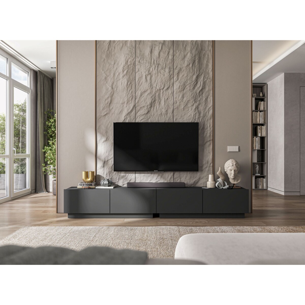 Szafka RTV Loft Stojąca / Wisząca Komoda RTV Grafit MAT 240 cm