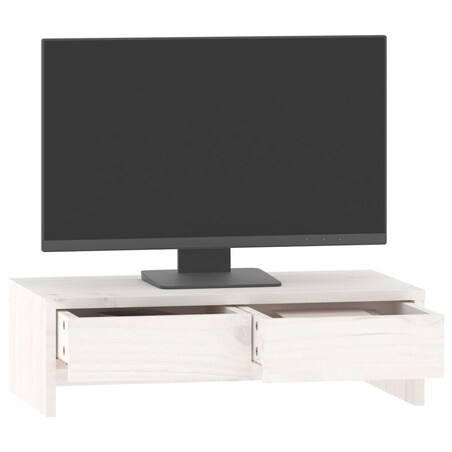 vidaXL Podstawka na monitor, biała, 50x27x15 cm, lite drewno sosnowe
