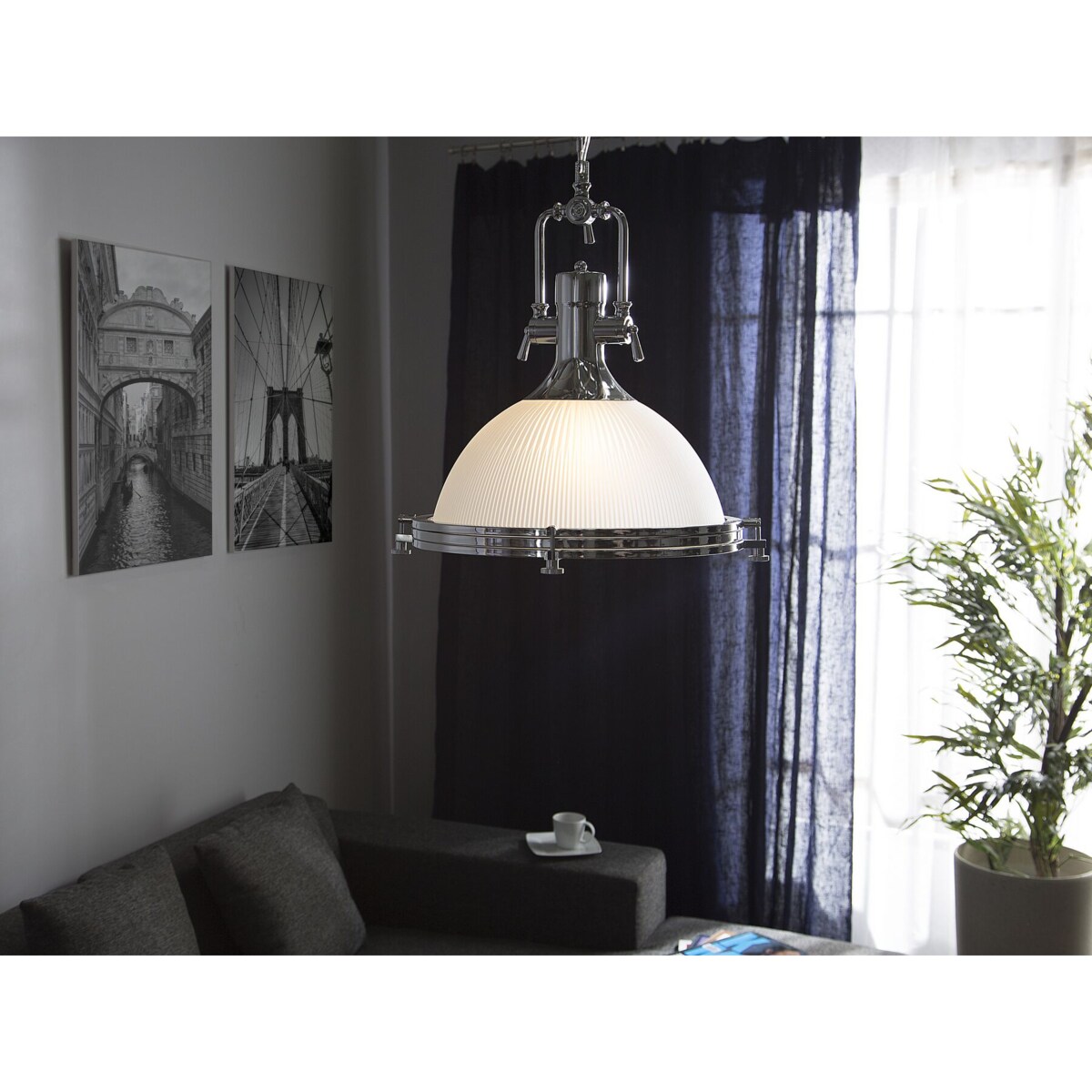 Lampa wisząca szklana biało-srebrna EBRON