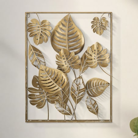 Dekoracja ścienna Jungle Ret, kolor złoty, żelazo, 60 x 80 cm, do salonu i przedpokoju, Mauro Ferretti
