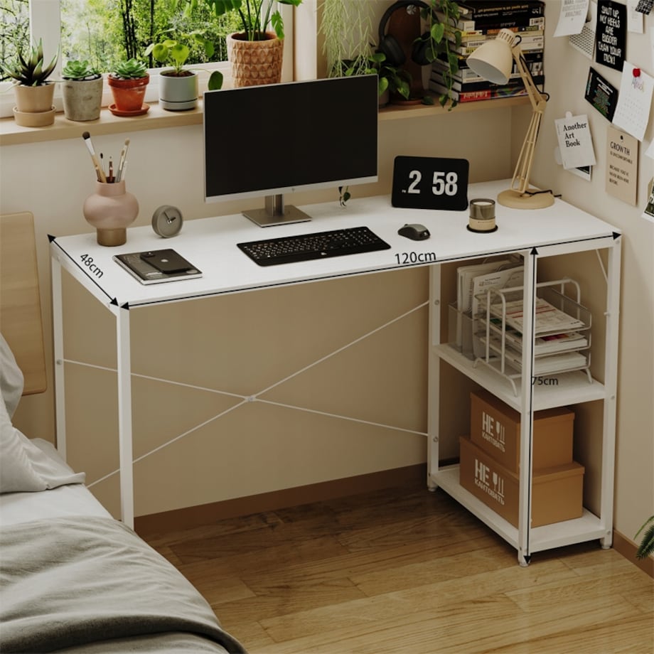 Biurko komputerowe stolik loft białe nowoczesne z półkami industrialne stół