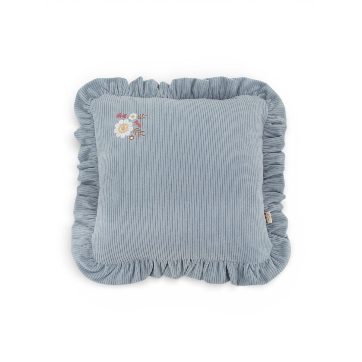 Poduszka dekoracyjna sztruksowa z falbanką blue