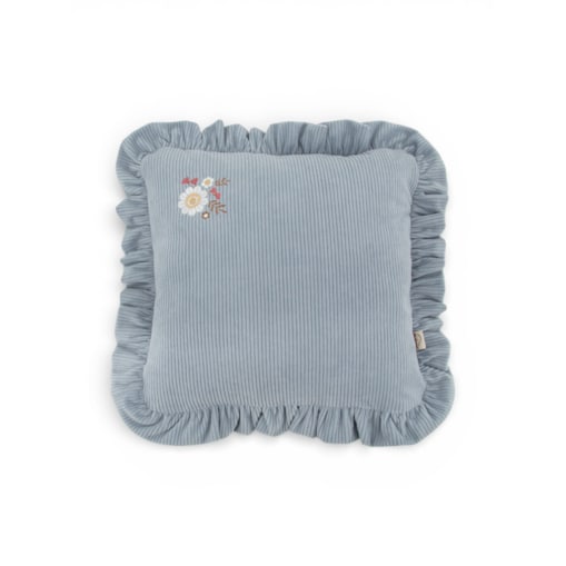 Poduszka dekoracyjna sztruksowa z falbanką blue