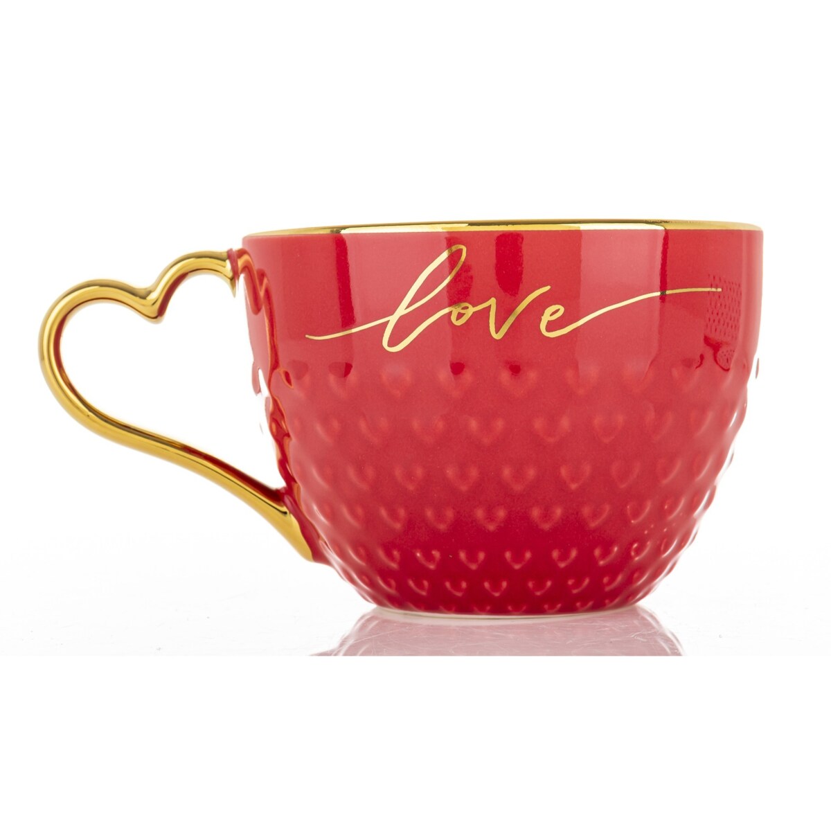 Filiżanka porcelanowa 500 ml czerwono-złota 8,5x16x12 cm LOVE