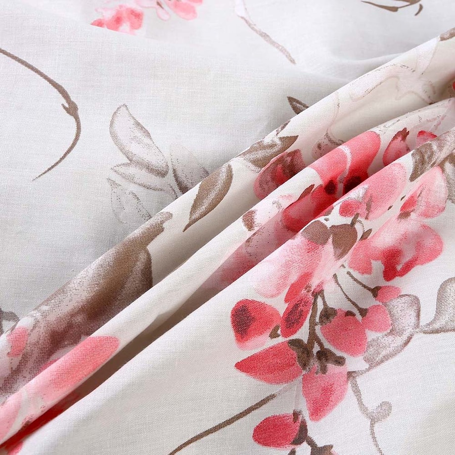 Pościel bawełniana 180x200 Rozalia beżowa w różowe kwiaty, Cottonlove