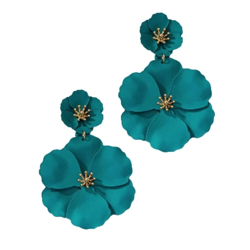 ZIELONE kolczyki złote odcień morski damskie wizytowe PŁATKI wiszące wesele