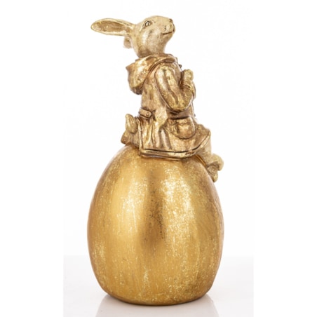Duża dekoracja - złoty królik na złotym jajku 30,5x14x14 cm