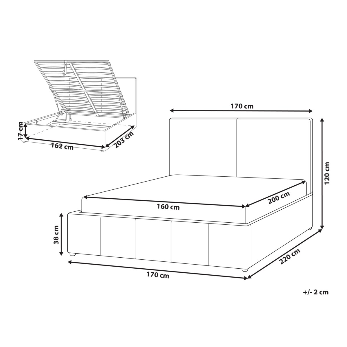 Łóżko z pojemnikiem CASTELNAVET 160 x 200 cm Beżowoszary