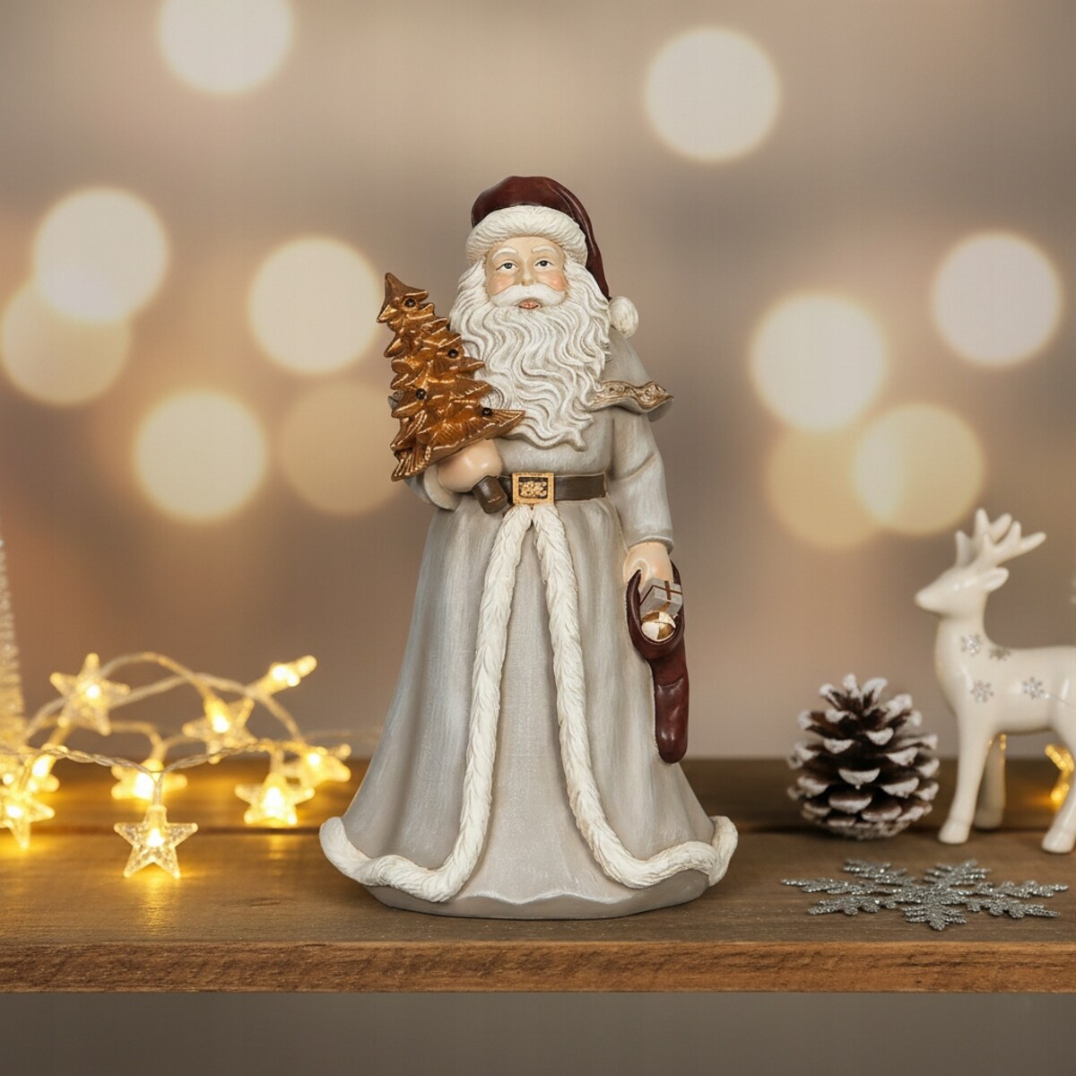 MIKOŁAJ FIGURKA 20cm ŚWIĄTECZNA SZARA BOŻE NARODZENIE DEKORACJA NA ŚWIĘTA