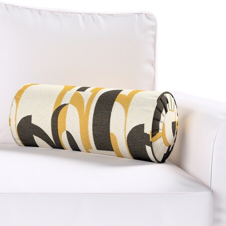 Poduszka wałek z zakładkami, czarno-żółte wzory na kremowym tle, Ø20 x 50 cm, Cosy Home