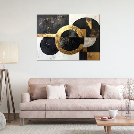 Obraz do salonu kuchni biura, Abstrakcja tekstura koła kształty czarno złoty