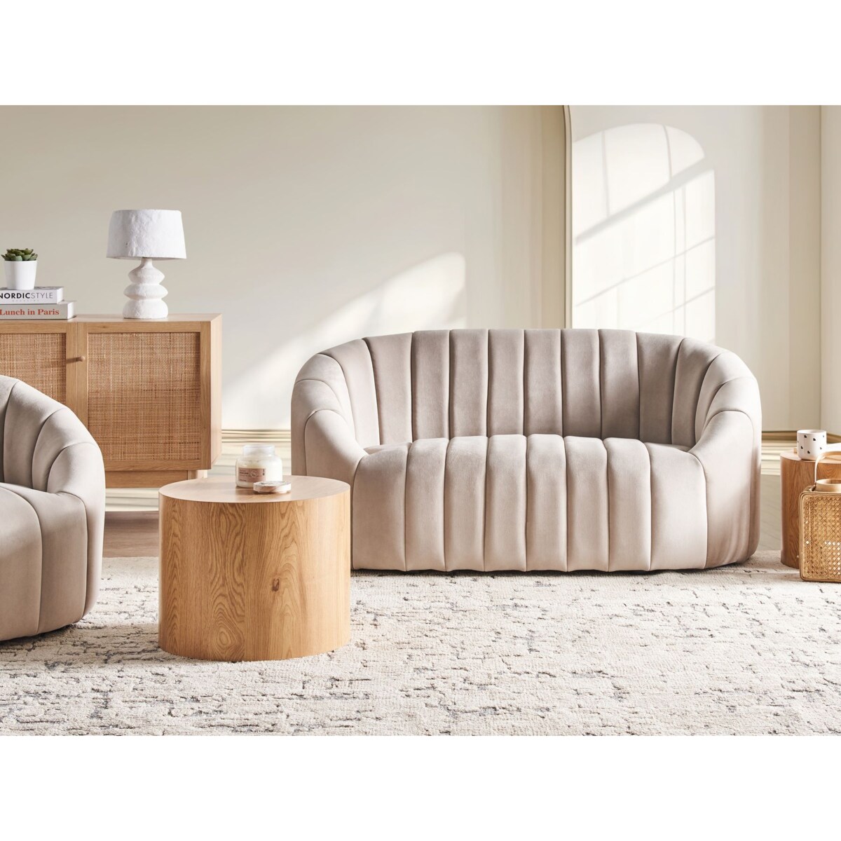 Sofa 2-osobowa welurowa beżowa MALUNG