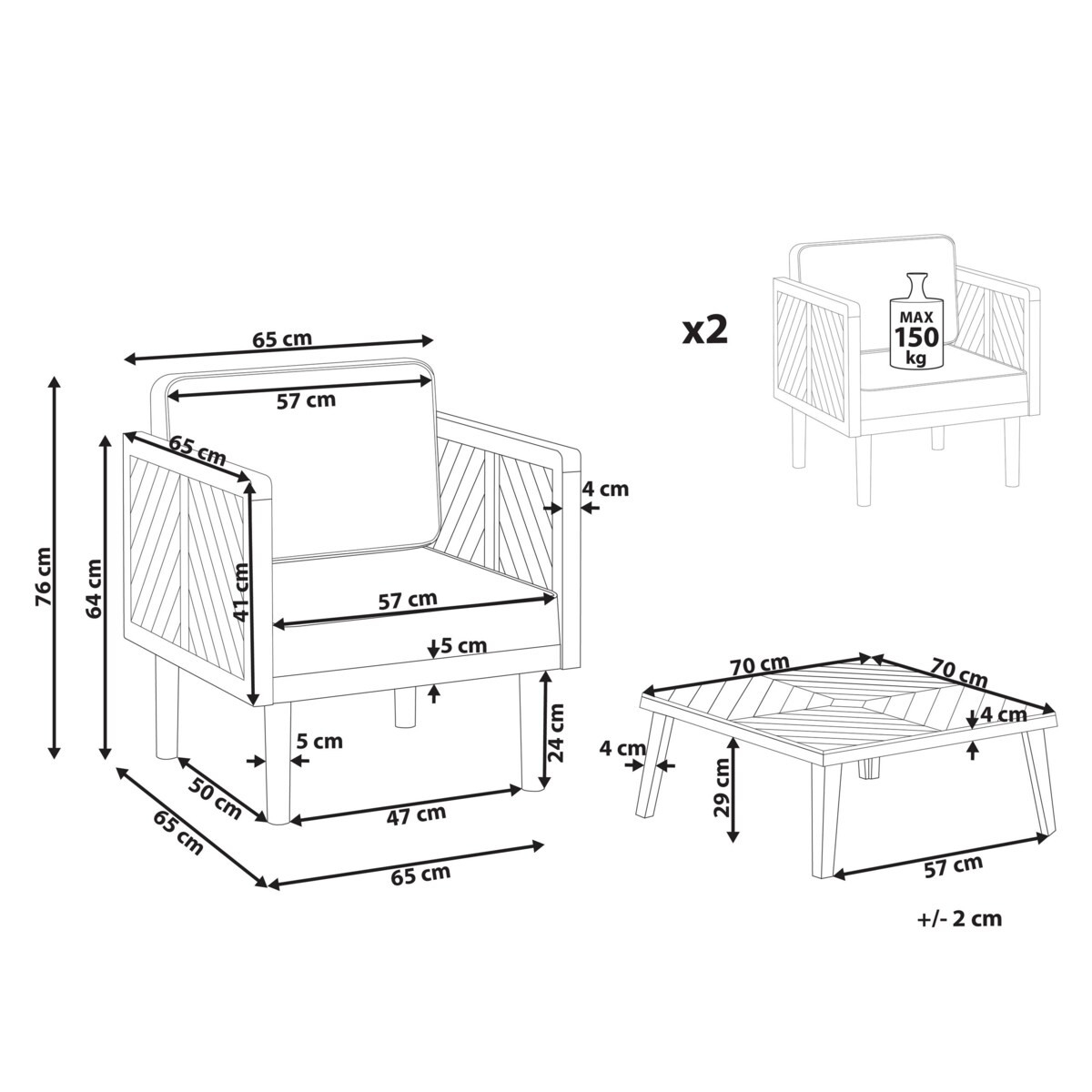 Zestaw mebli balkonowych z poduszkami BARATTI Drewno akacjowe Brązowy
