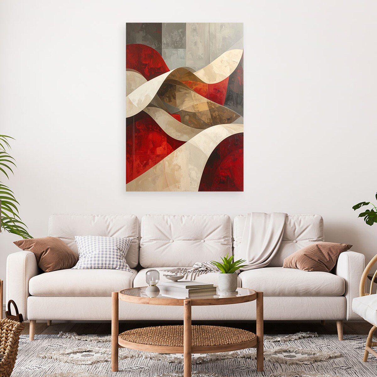 Obraz do salonu sypialni biura loftu, Abstrakcja fale beżowy czerwony