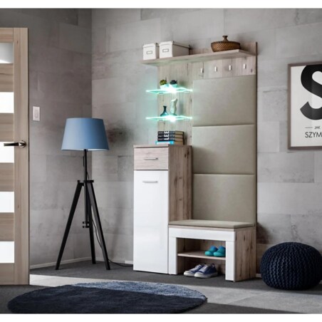 Wieszak tapicerowany do przedpokoju GUSTAVO dąb wellington/beżowy