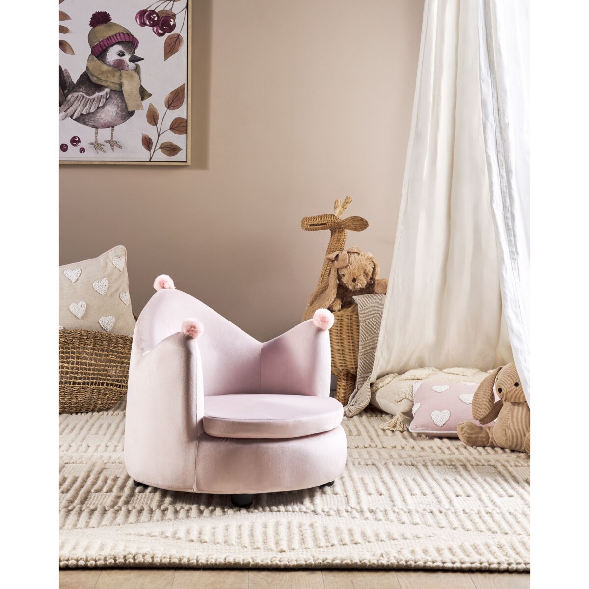 Fotel dziecięcy welurowy korona różowy VEGA
