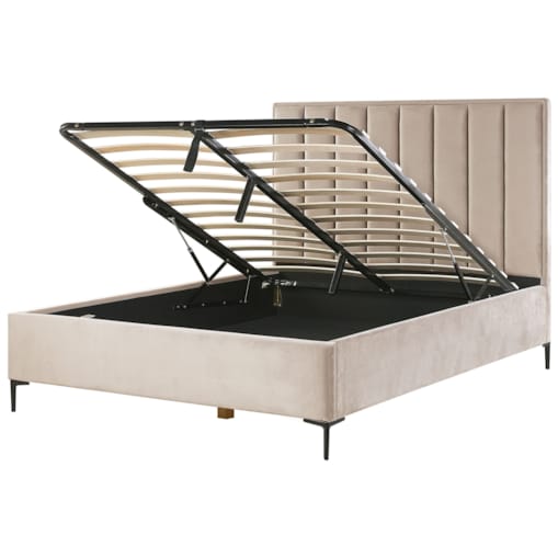 Łóżko z pojemnikiem welurowe 160 x 200 cm beżowoszare SEZANNE