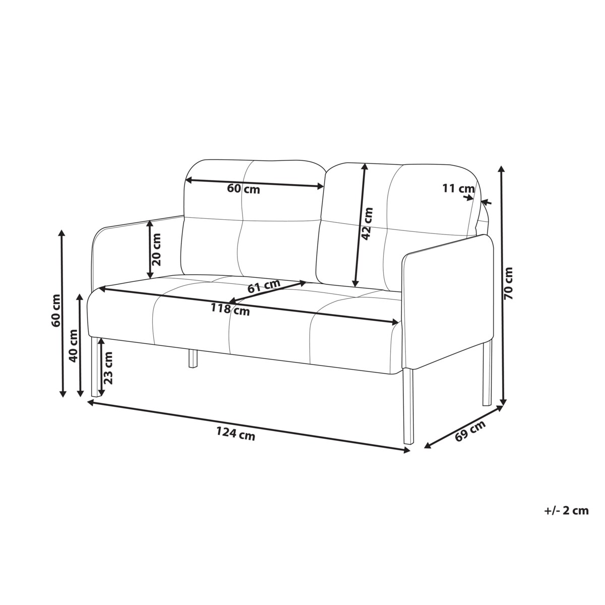 Sofa 2-osobowa ciemnoszara LAHTI