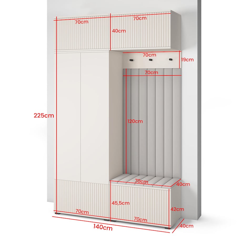 Garderoba ryflowana Ritmo wersja 2 panele tapicerowane Trinity 02 Cashmere