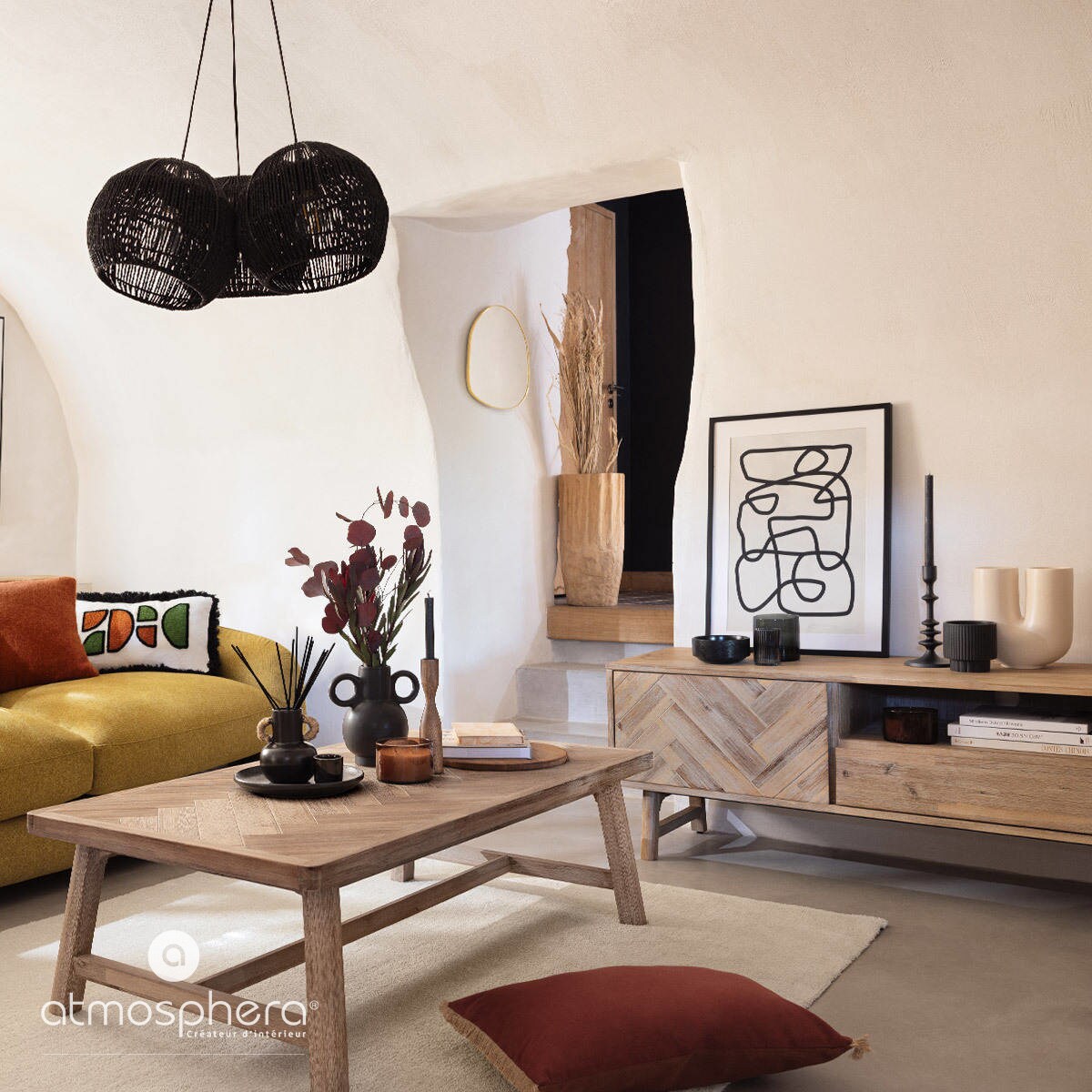 Komoda drewniana pod telewizor AERIS z szufladą i półkami, 55 x 180 cm