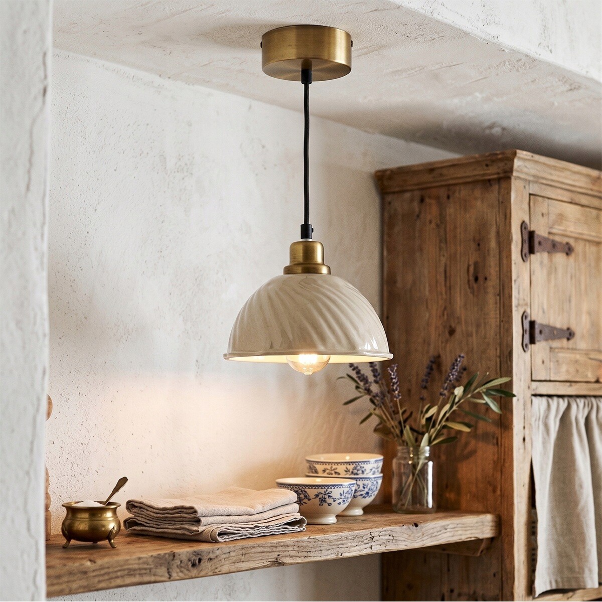 LAMPA SUFITOWA WISZĄCA NAD STÓŁ 20cm BEŻOWA LOFT METALOWA DO SALONU JADALNI