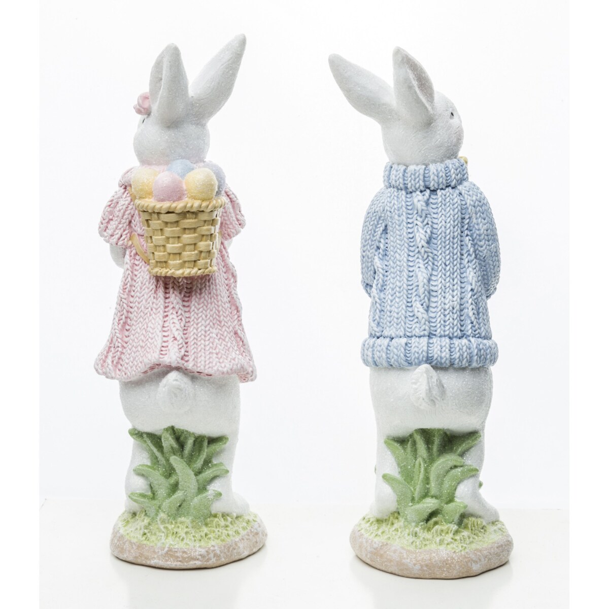 Dekoracja - para eleganckich króliczków z pisankami 22x7x7 cm w swetrach