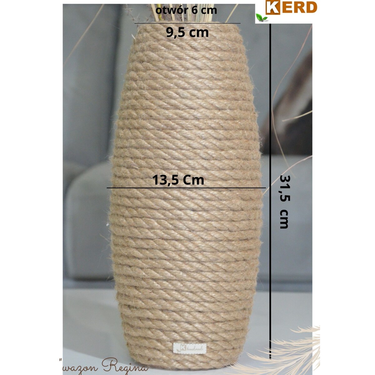 Wazon REGINA w stylu BOHO jutowy do suszonej trawy i kwiatów * pleciony sznurek jutowy naturalny do trawy pampasowej kompozycji h 31 cm styl skandynawski