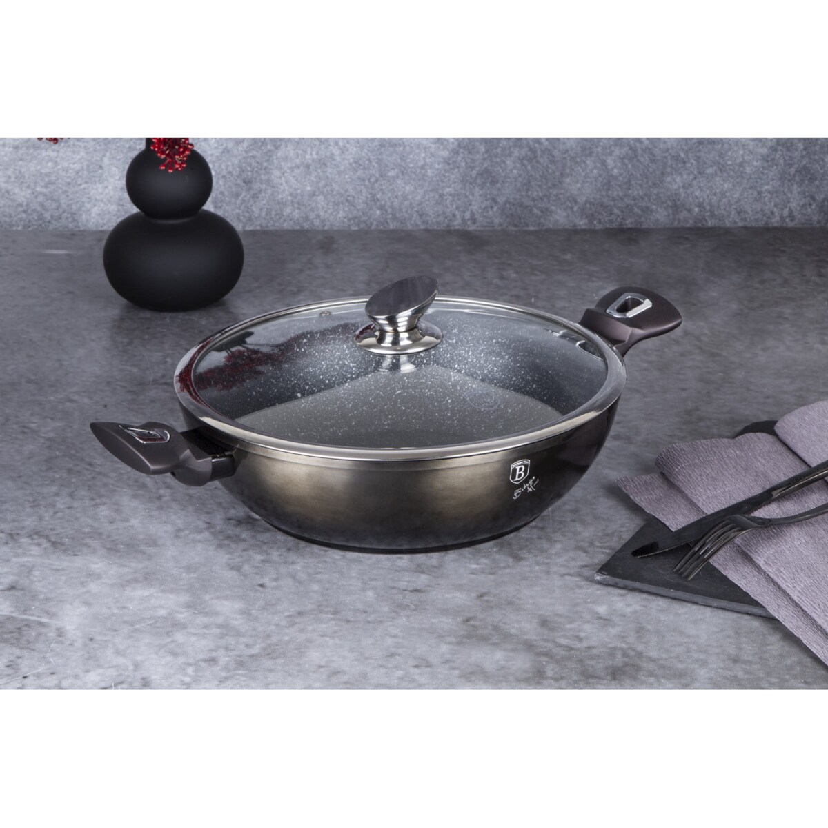 Wok z powłoką granitową 30cm 4L BERLINGER HAUS Shiny Black