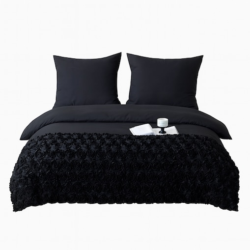 komplet pościeli "bella rosa" z aplikacją 3d róże mikrofibra 160x200 | czarny