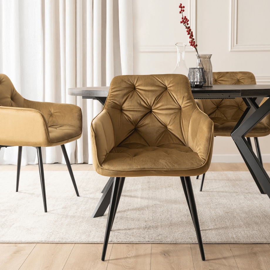 Krzesło Tapicerowane Welurowe Pikowane Do Salonu Musztardowy MODESTO