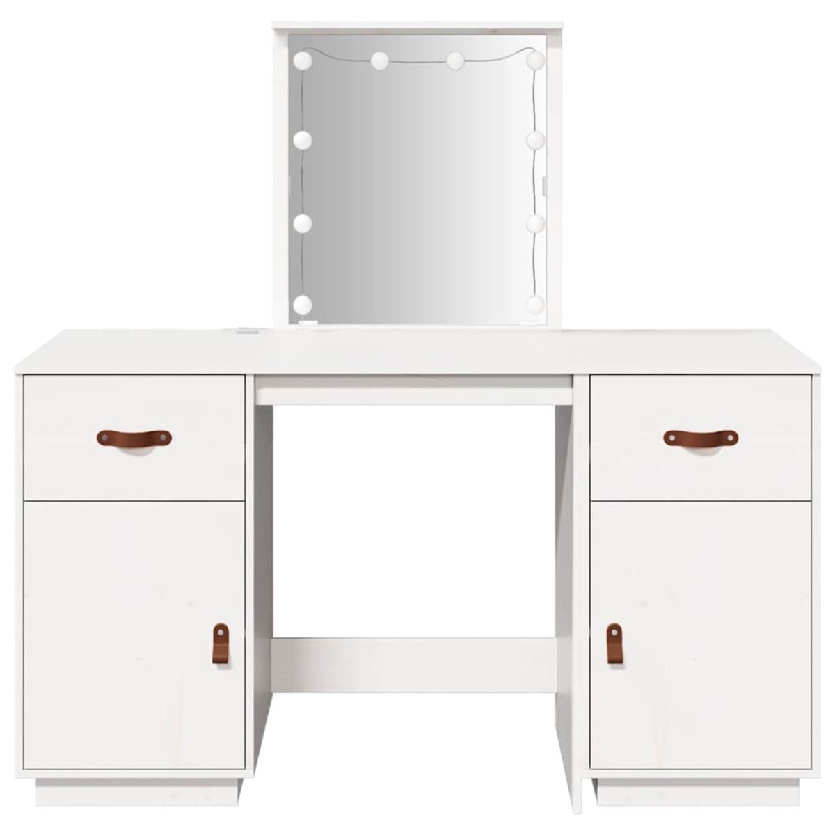 vidaXL Toaletka z LED, vit, lite drewno sosnowe