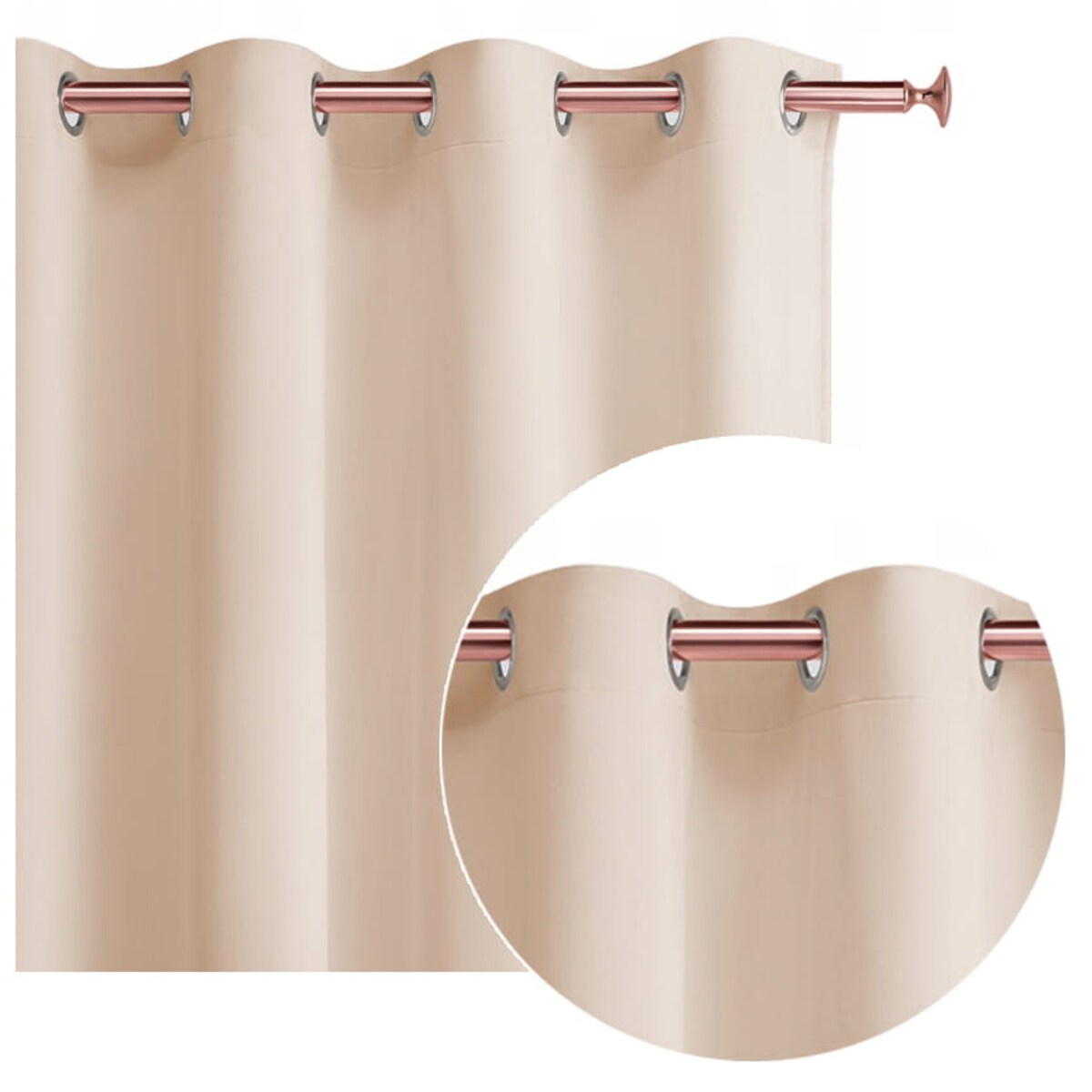 Półzaciemniająca Zasłona Ecru 140 x 260 na Przelotkach Kółka Subtelna