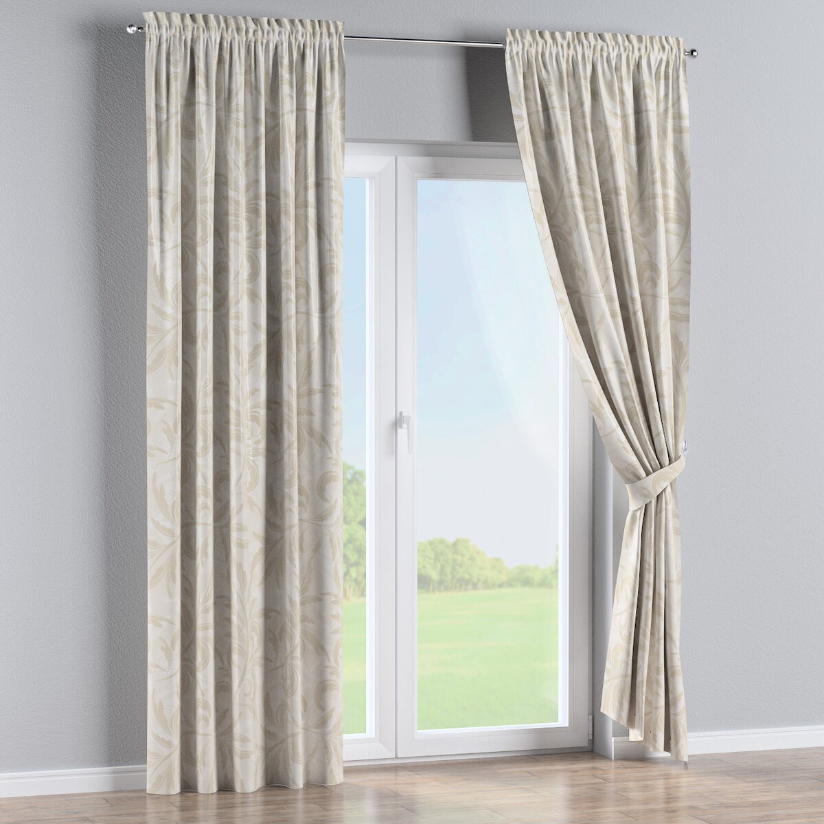 Zasłona na kanale z grzywką 1 szt. 130x260 ecru liście akantu