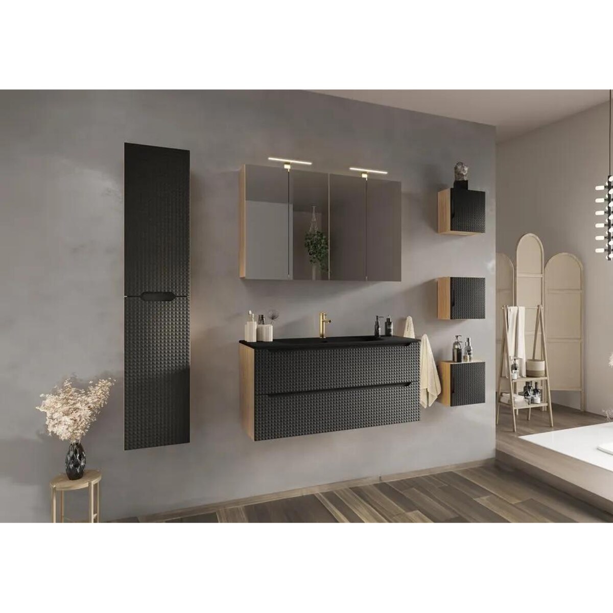 Szafka pod umywalkę LUXOR BLACK 82-90-2S 90cm dąb olejowany/czarna