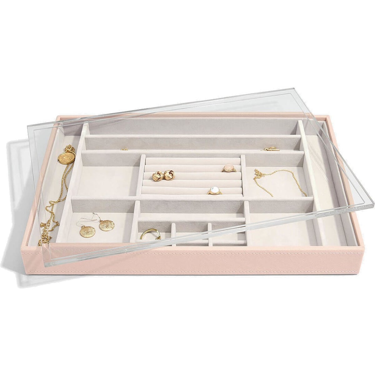 Szkatułka na biżuterię Stackers 16 komorowa supersize jasnoróżowa z pokrywką