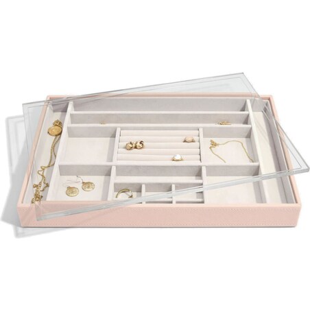 Szkatułka na biżuterię Stackers 16 komorowa supersize jasnoróżowa z pokrywką