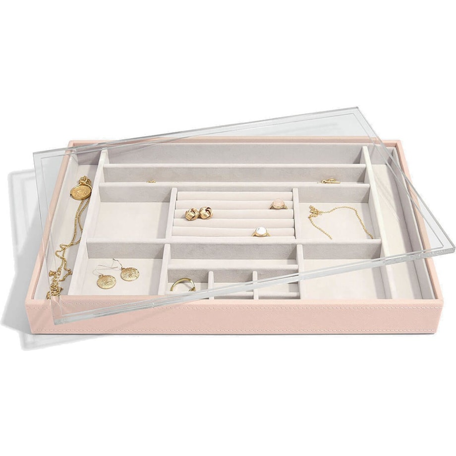 Szkatułka na biżuterię Stackers 16 komorowa supersize jasnoróżowa z pokrywką