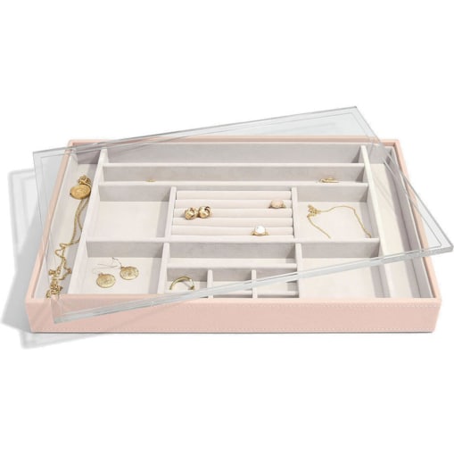 Szkatułka na biżuterię Stackers 16 komorowa supersize jasnoróżowa z pokrywką