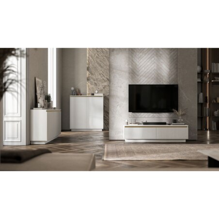 Komoda Glamour Nowoczesna Szafka RTV Biały MAT ryflowane fronty 166,8 cm