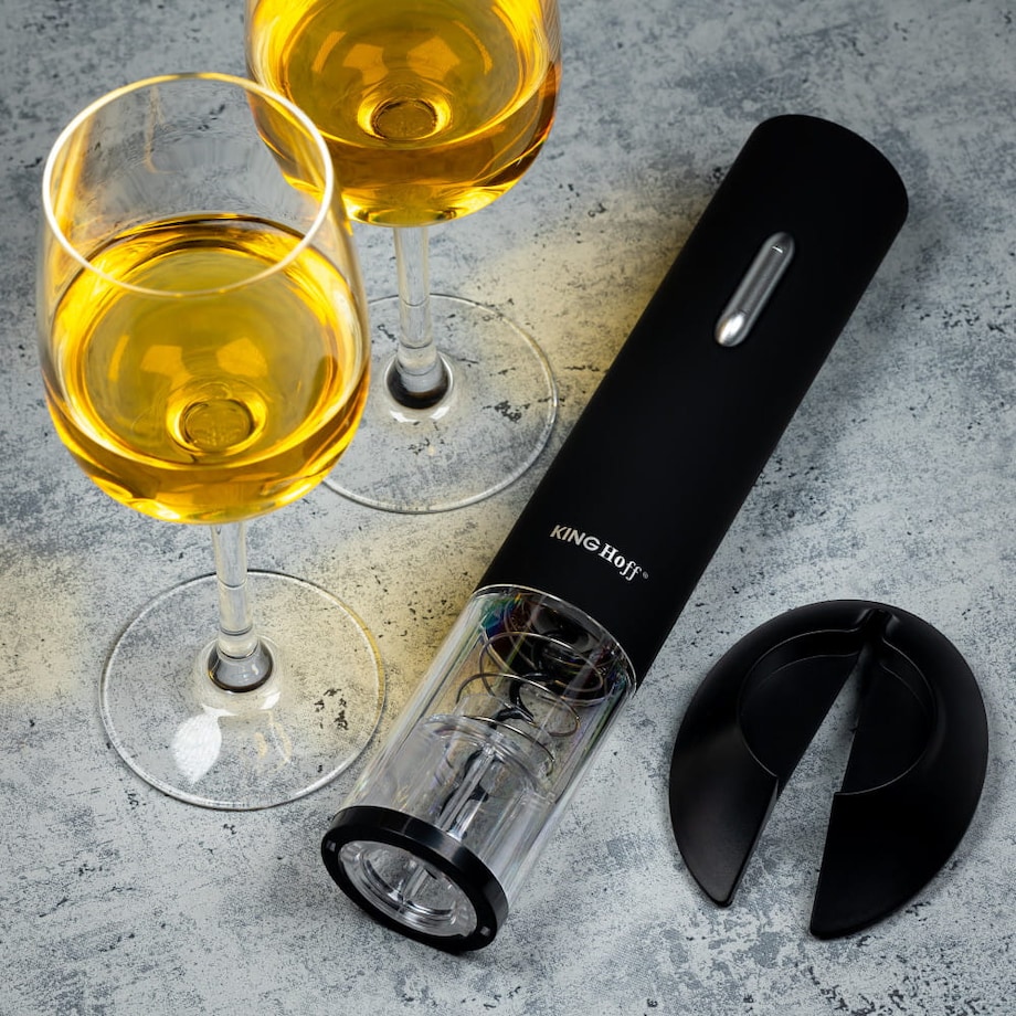 Elektryczny otwieracz korkociąg do wina butelek na baterie czarny KINGHOFF