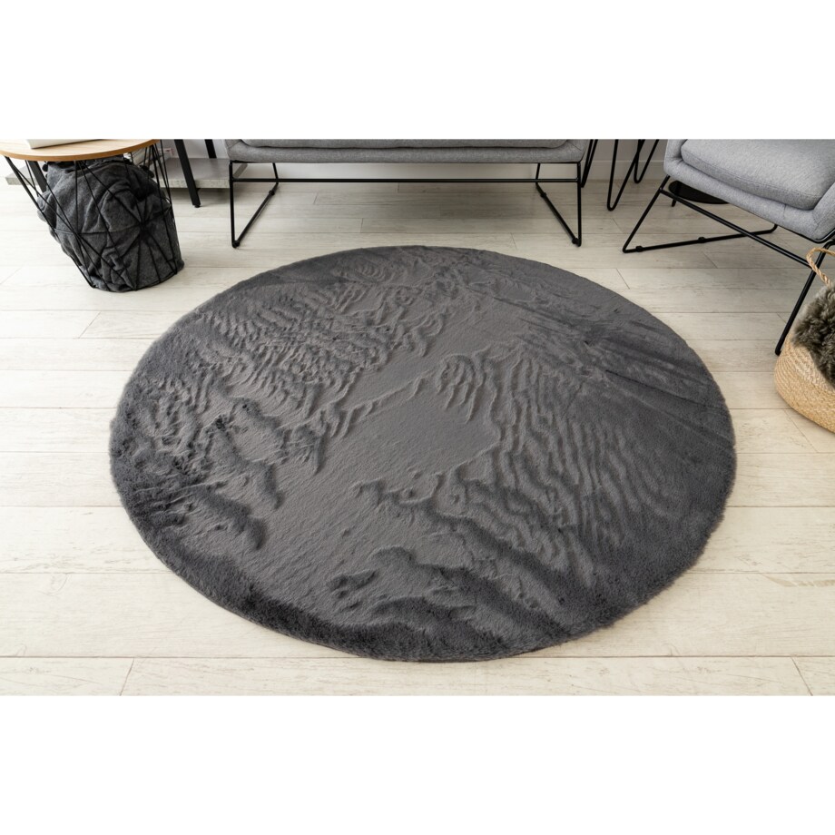 Dywan BUNNY koło antracyt IMITACJA FUTRA koło 100 cm