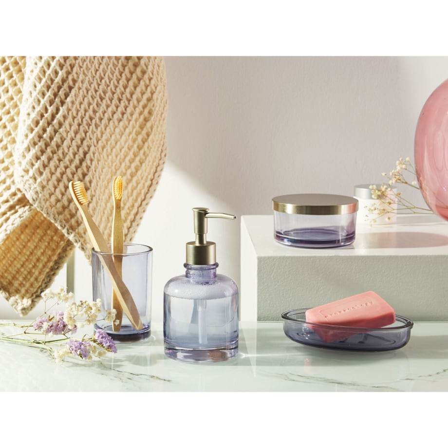 4-częściowy zestaw akcesoriów łazienkowych szklany fioletowy TELMA