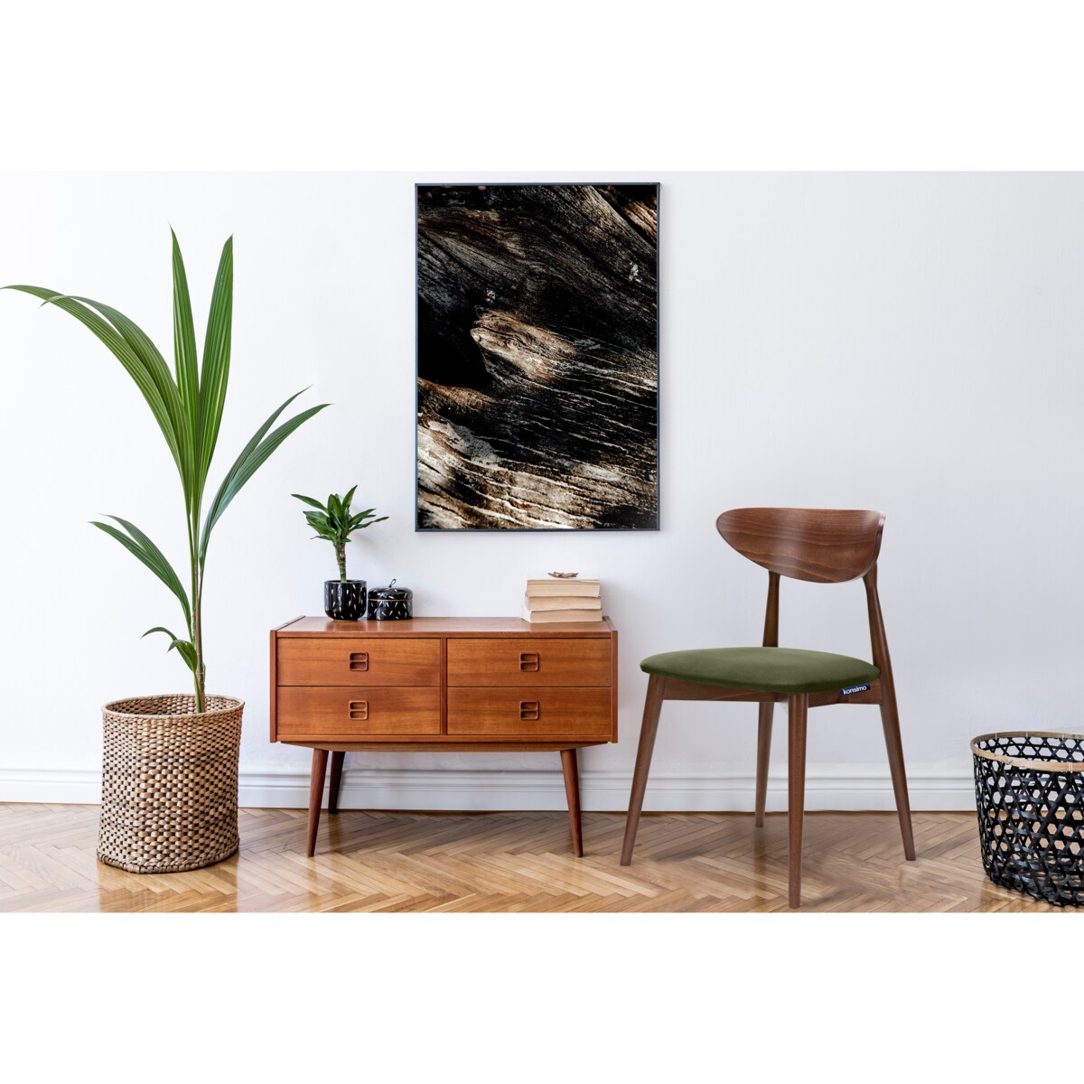 KONSIMO RABI drewniane krzesło orzech zielony welur