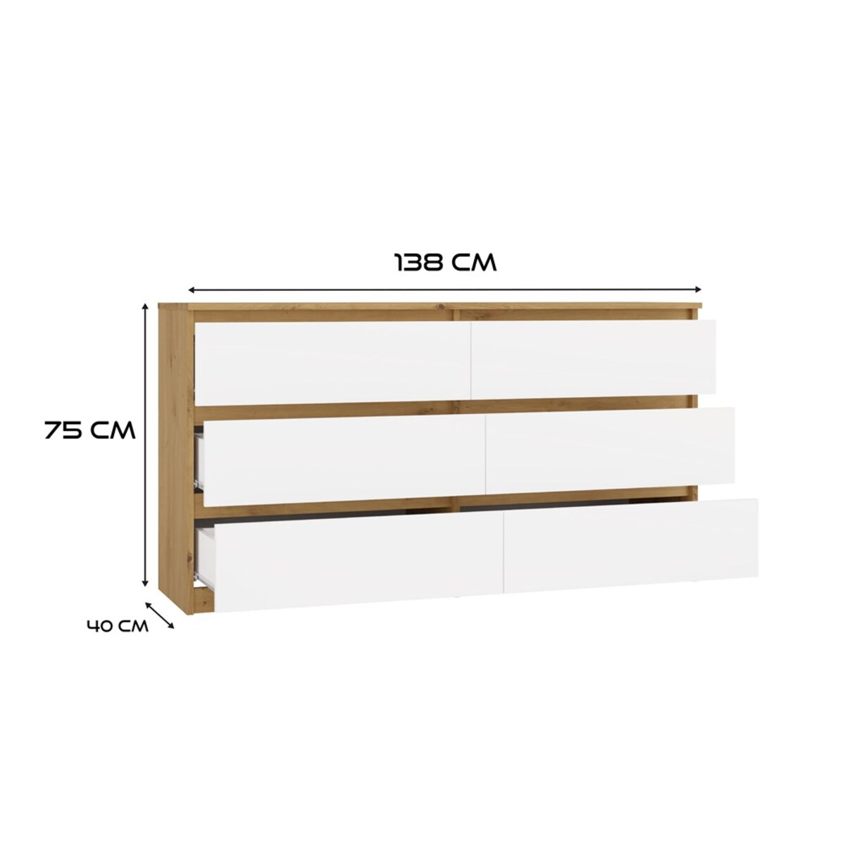 Komoda Malwa M6 140 Dąb Artisan Biały