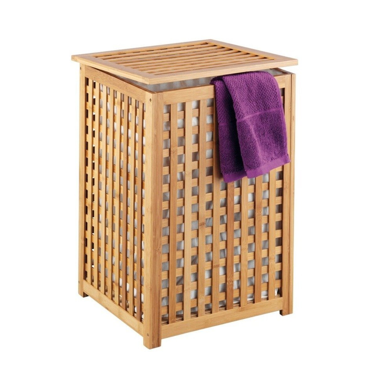 Bambusowy kosz na pranie z pokrywką - 92 litry, wyjmowany wkład, BAMBOO ZELLER, kolor brązowy