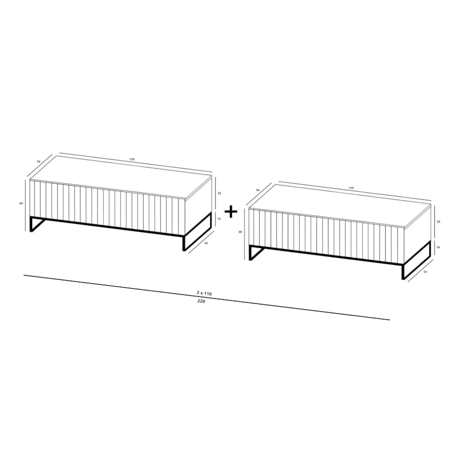 Nowoczesna Szafka RTV Glamour Komoda RTV Ryflowane fronty Czarny Mat 220 cm