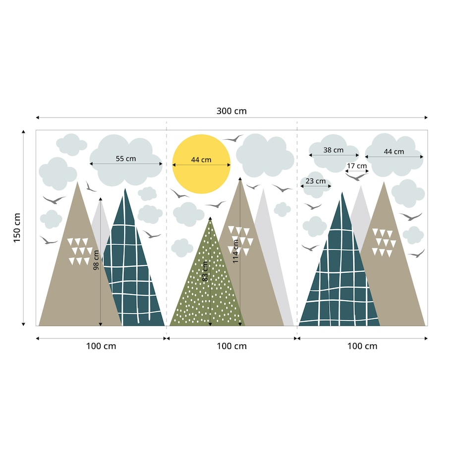 ZESTAW NAKLEJEK NA ŚCIANĘ DLA DZIECI BRĄZOWE GÓRY STYL SKANDYNAWSKI ZESTAW