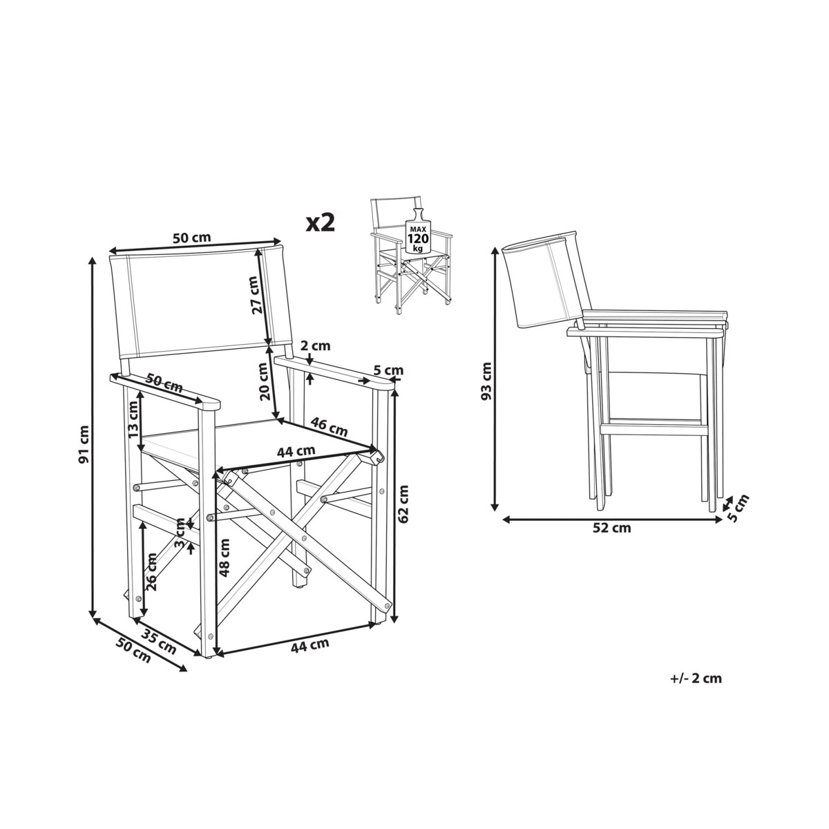 Zestaw 2 krzeseł ogrodowych akacjowy jasne drewno z białym CINE