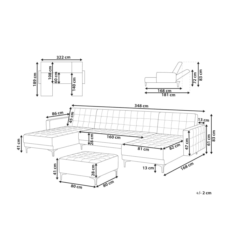 Narożnik rozkładany 5-osobowy z otomaną welurowy czarny ABERDEEN